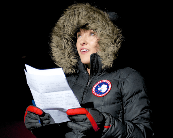 Sarah Bethany Baird as Sonia Milan in The Ice Breaker at Cyrano's Off Center Playhouse