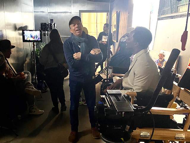 David and Harold Perrineau share a laugh between takes
