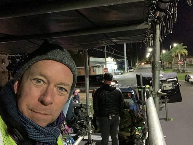 David on the rig filming a night driving scene