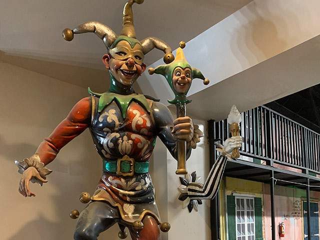A statue from a Mardi Gras float presents the crew lunch at the studio in New Orleans.