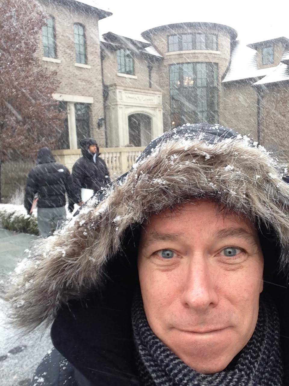 Freezing my ass off filming at Lucious’s mansion outside Chicago.